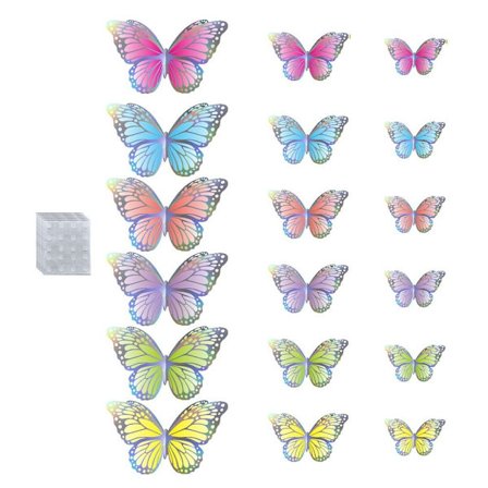 18 STK 3D Butterfly Stickers Hule Sommerfugle Decals RAINBOW