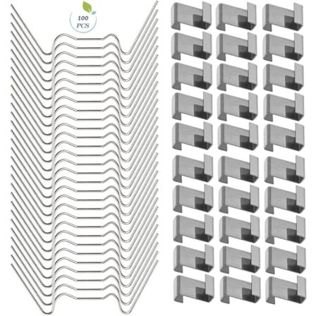 100 st Växthusklämmor för Glas, Rostfria Växthusfönsterklämmor Växthustillbehör (50 st 304 Rostfria Ståltrådsklämmor W, 50 st 301 S