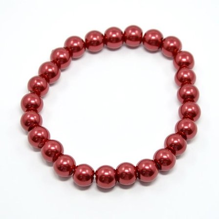 Elastisk Armband med 6 mm.Röda Glaspärlor
