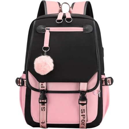 Taske til unge, skoletaske til gymnasiepiger, taske til udendørs brug med USB-opladningsport