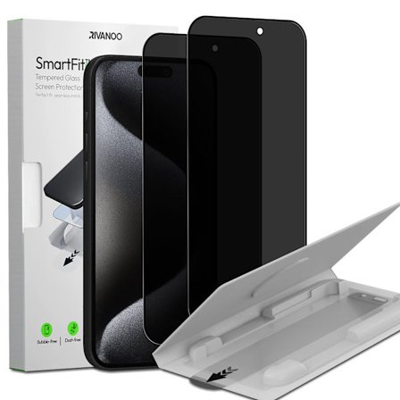 2-PACK iPhone 15 Pro Privacy Näytönsuoja - Karkaistu Lasi | [SmartFit Uudelleenkäytettävä järjestelmä] - Kuplaton