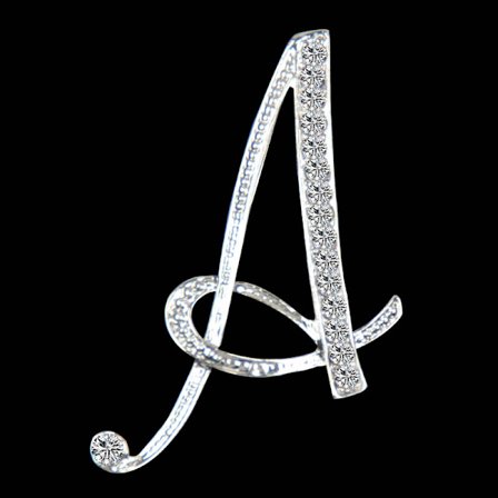 Initial Letter A Brosch för kvinnor, Silverpläterad metall Strass