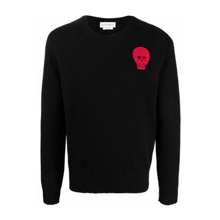 Alexander McQueen Crochet Skull Appliqué Sweater Sort, Herre