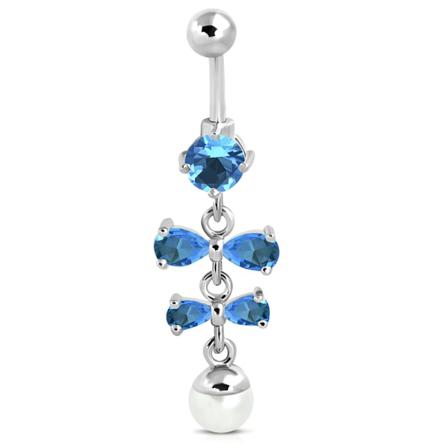 Navelpiercing 316l Kirurgiskt Stål Rosett Pärla Blå Cz Blå