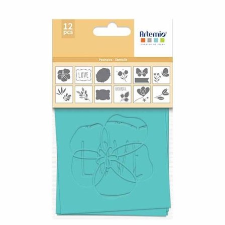 Set med 12 stenciler 9 x 9 cm - Trädgård