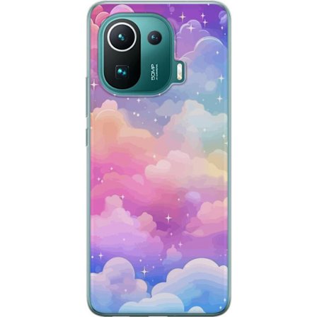 Kompatibelt Mobildeksel til Xiaomi Mi 11 Pro Søt enhjørning med regnbuefarget hår mot en stjernebelagt pastellbakgrunn i kawaii-stil