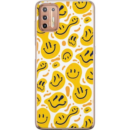 Yhteensopiva Puhelinkuori Motorola Moto G9 Plus Leikkisä graafinen kuvio keltaisilla hymynaamoilla eri ilmeissä