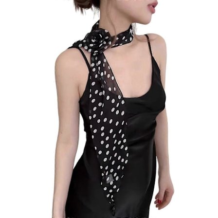 Elegant prikket silkeskærf, multifunktionelt silketørklæde, slips til kontor og fritid, let matchende dametilbehør, hvide prikker [D]