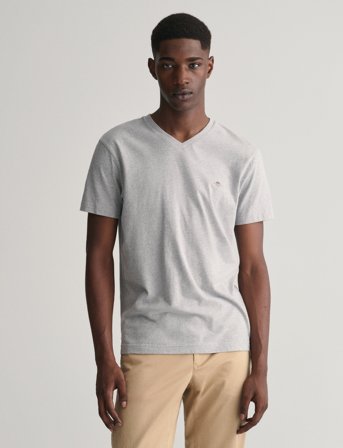 GANT Slim Shield V-Neck T-Shirt - Grey - XXXL