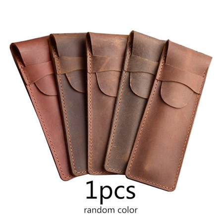 Pennholder i skinn med klaff, retro pennelomme, liten pennelomme 16x6 cm, mini pennpung, gave til forretningskvinner og menn