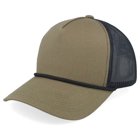 Equip - Blank Rope Olive/Black A-frame Trucker Trucker Black Cap - @ Hatstore