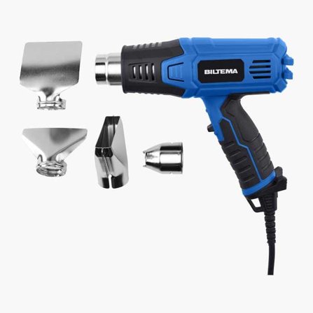Biltema - Varmluftspistol HG 2000 - Justerbar Temperatur, 4 Munnstykker, Ideell for Fjerning av Maling, Lim, Forming av Plastrør og Mer
