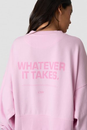 ICANIWILL - Essence Oversized Crew Print Stone Wash Pink - Langermet - Dame - ICIW