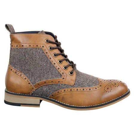 Herr Läder Tweed Herringbone Ankel Boots Skor Sherlock Vintage Classic