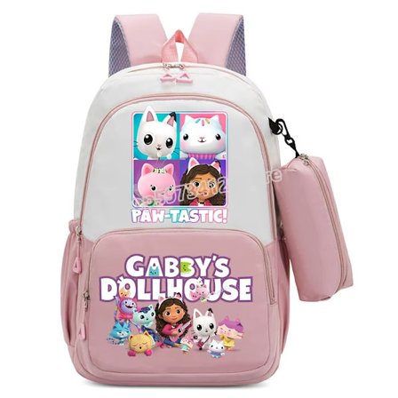 Gabby Dukkehus-rygsæk Højkapacitets rygsæk til piger med penalhus Tegnefilm skoletaske Åndbar Anime-rygsæk til teenagere
