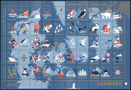 Danmark - Julemærkeark 1959 - Takket - Ufoldet