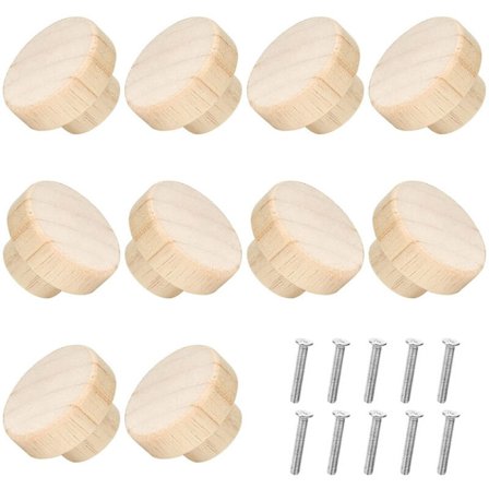 10 stk Naturlige Tre Skuffeknapper 35mm Møbelhåndtak for Skap