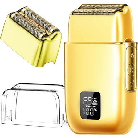 3-Hastighets Elektrisk Folie Barbermaskin for Menn, Doble Flytende Blader IPX7 Vanntett Våt & Tørr Barbermaskin med LED-Display & Type-C Lading, Pres