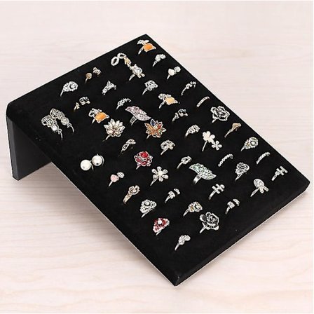 Ringhållare, svart sammet L-formad 50 platser Ring Örhänge Smycken Display Fack