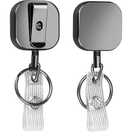 2-pack små kraftiga utdragbara ID-korthållare med rulle, Will Well metall ID-korthållare