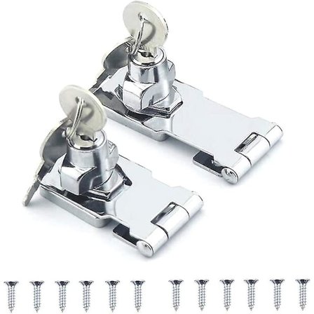 2 stk. låsebeslag i rustfrit stål med hængelås og nøgle, til døre og skabe, skuffer, døre og låse