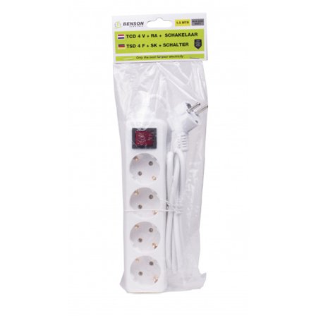 Benson El Förlängningskabel Grenuttag 1,5 meter 4 uttag med Strö