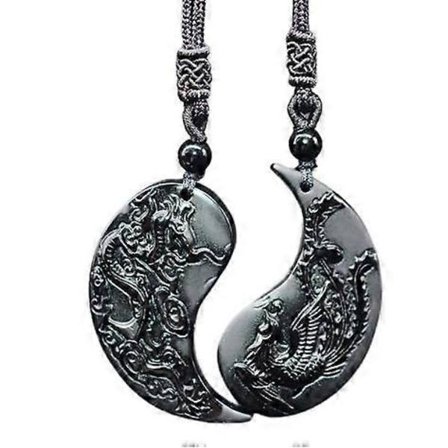 Obsidian Drage og Føniks Yin Yang Vedhæng Halskæder til Par (D)