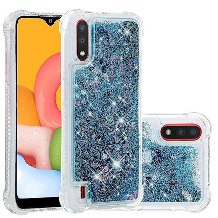 Samsung Galaxy A01 Skal Glitter Flytande Transparent Bling Bling Kristallklar Flytande Flytande Quicksand Cover Tpu Silikon - Blå