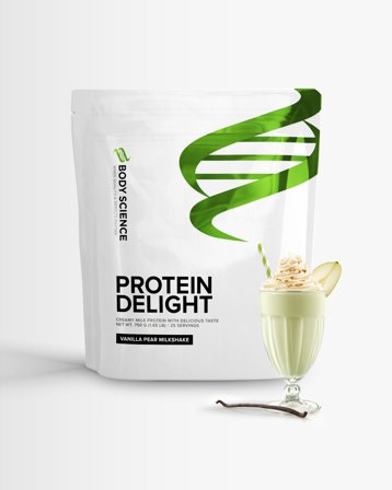 Proteinshake - 750 g - Vanilla Pear Milkshake - Body Science Protein Delight - Proteinpulver, Kosttillskott, Protein, Kasein