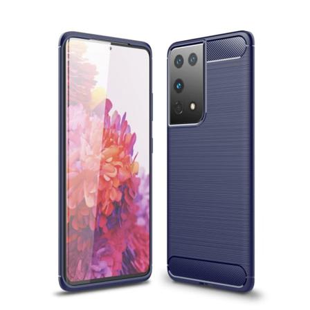 Børstet kulstof mobilcover til Galaxy S21 Ultra - Blå Blue