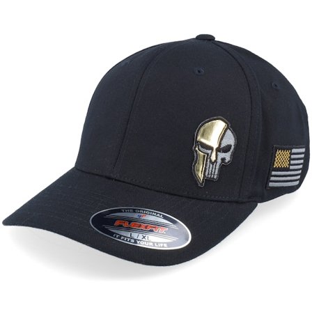 Army Head - Svart flexfit Caps - Army Skull Usa Gold Patch Black Flexfit @ Hatstore