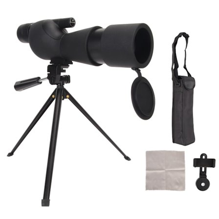 25 75x60 Kulmikas kaukoputki jalustalla, kantolaukulla ja älypuhelinadapterilla metsästykseen, lintujen tarkkailuun ja ulkoiluun