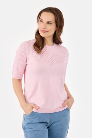 SIGNATURE - Korærmet strik - Lyserød - Hulmønster