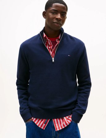 Tommy Jeans Tjm Slm Ess Light ¼ Zip Swtr Ext - Blue - XL