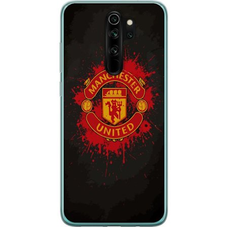 Kompatibelt Mobildeksel til Xiaomi Xiaomi Redmi Note 8 Pro Manchester United logo i rød og gul farge med røff sportslig bakgrunn