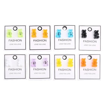 8 par Sweet Candy Color Gummy Bear Stud örhängen Resin Bear Post Örhängen Set