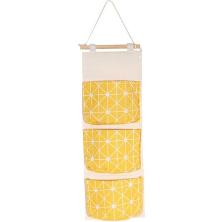 Puuvillasta ja vedenpitävästä materiaalista valmistettu seinälle ripustettava säilytystasku