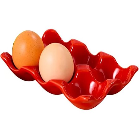 Ägghållare i keramik, äggbricka i porslin, färsk ägghållare för kylskåp, lämplig för förvaring av ägg, vacker och delikat (Röd)