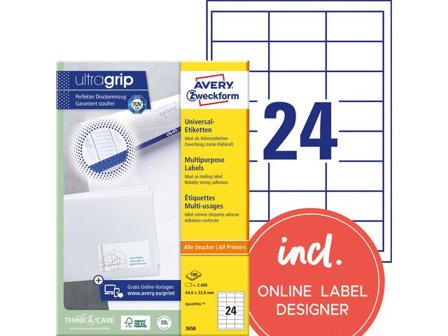 AVERY Etikett 64,6x33,8mm 2400/fp - Lyreco - Emballage och lagerutrustning - Etiketter och godsmärkning - Multifunktionsetiketter
