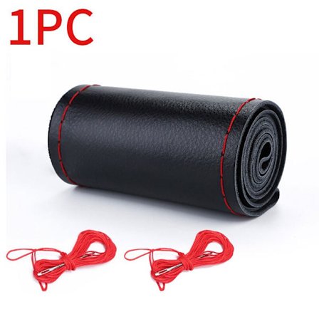 (Stil 1 Röd) Premium Äkta Läder Rattkåpa 37CM-38CM Anti-Slip Flätad Kåpa för Ratt Nappa Ratt Skydd