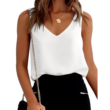 Kvinners Silke Sateng Tank Tops V-Hals Casual Cami Ermeløs Camisole Bluser Sommer Basic Tank Top (L)