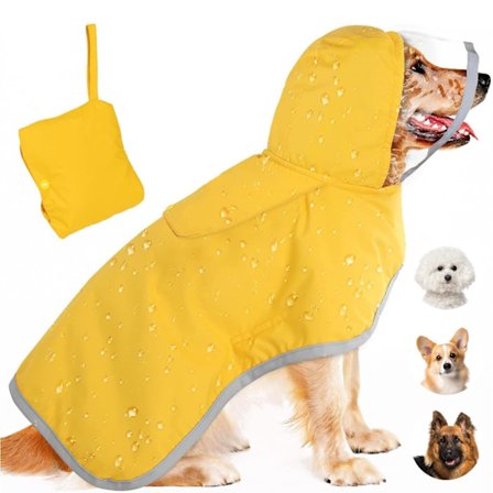 Hunderegnjakke med hette, justerbar hunderegnjakke med refleksstriper for små og mellomstore hunder, lett valpeklær, gul XL