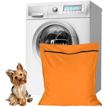 Vasketøjspose til kæledyr 70x80cm Orange til hunde katte kaniner Stor lynlås Polyester Twill Vaskemaskine sikker Forebygger tilstopning af kæledyrshår