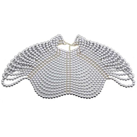 Eksklusiv Brystkæde Imitation Perler Kvaster Lagdelt Halskæde Sjal Perlebesat Kropssmykker til Elegante Aftenfester Hvid