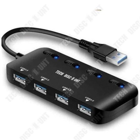 USB 3.0 Hub - POPSPO - 4 Porte - Ultra Tynd - Strømindikatorer - Overførselshastighed 5 Gbps