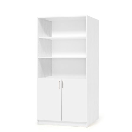 Lagerschrank THEO aus Holz, mit Halbtüren, 1000x600x2100 mm, weiß