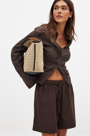 NA-KD lange Shorts mit mittlerer Taille - Leinen Kleidung - Braun - EU 40