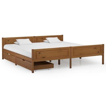 Vidaxl Sängram Med 2 Lådor Honungsbrun Massiv Furu 200x200 Cm Brun