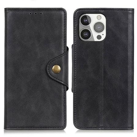 Iphone 13 Pro - Läder Fodral Magnetisk Mässing - Svart