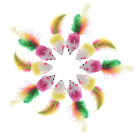 10-pakkede plysdyr mus kattelegetøj mus kattefangerlegetøj med fjerhale (som vist på billedet)